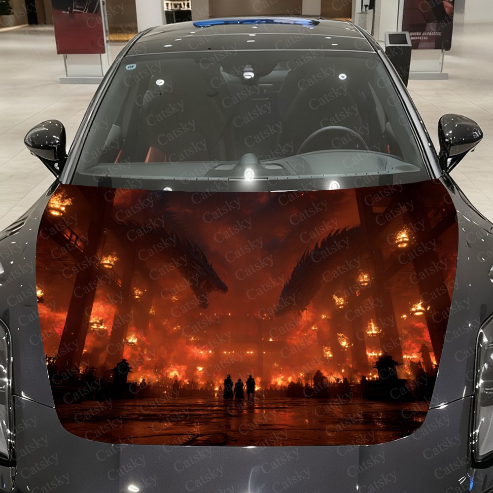Car Accessories Gift Ideas - Flame Dragon Car Hood Stickers -